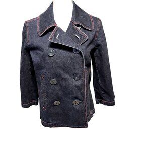 Lauren Ralph Lauren Women's  Double Breasted Large Blue‎ Denim Sailor 3/4 Sleeve
